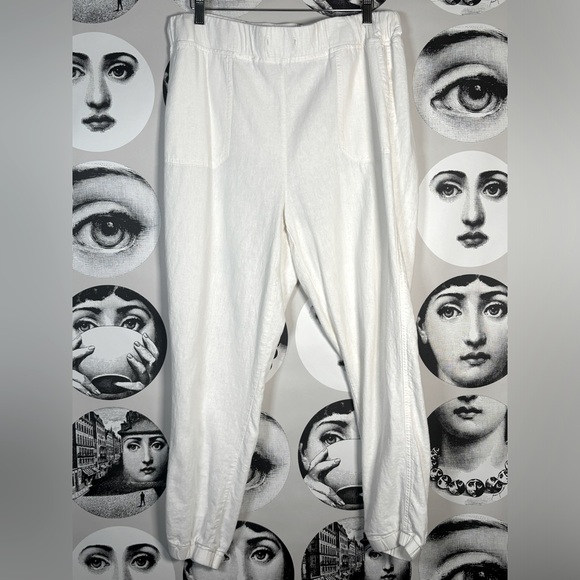Per Se Ivory Linen & Viscose Pull On Jogger Pants, Sz L - Picture 2 of 9